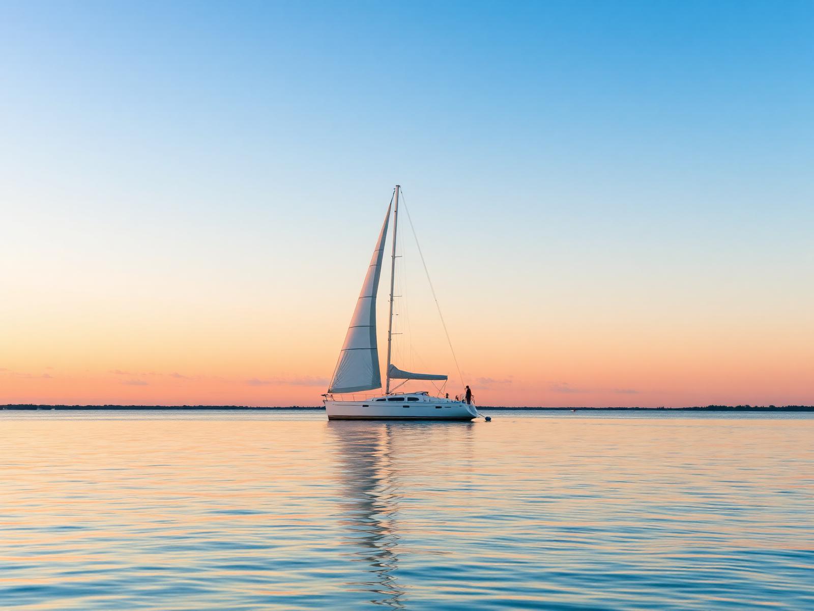 Sailboat at sunset on Tampa Bay